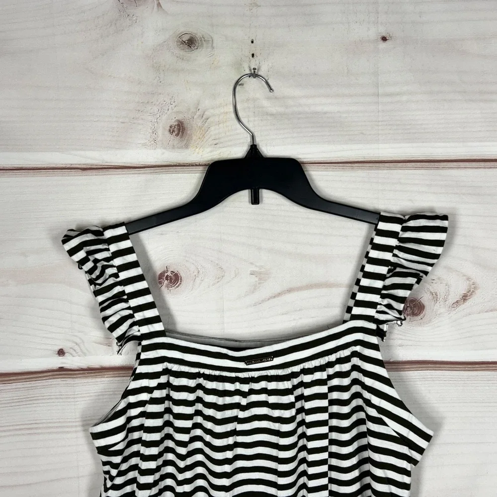 Michael Kors Top Womens Large Green Stripe Tank Flutter Strap Cotton Modal Knit